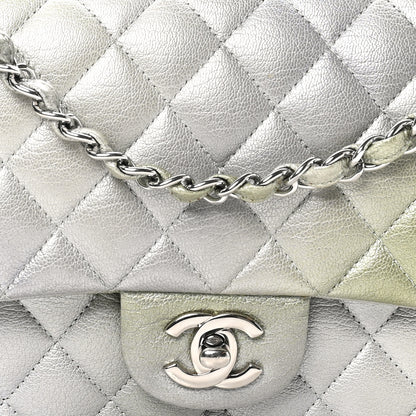 Chanel Metallic Goatskin Quilted Ombre Medium Double Flap Grey Green 8 of 10