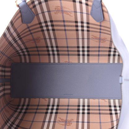 Burberry Calfskin Haymarket Check Medium Reversible Tote Slate Blue 8 of 17