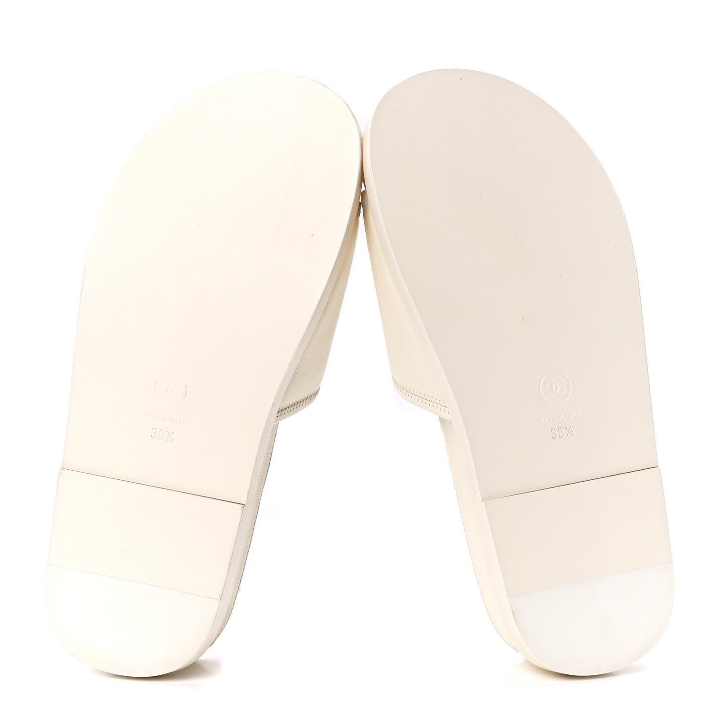Lambskin Cha-Nel Mule Sandals 38.5 Ivory Multicolor