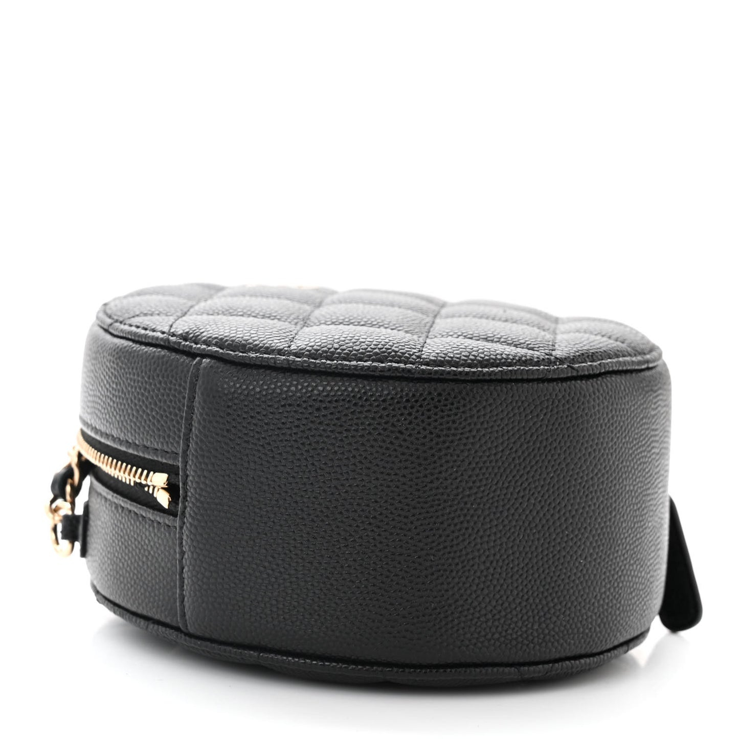 Caviar Quilted Round Clutch With Chain Black