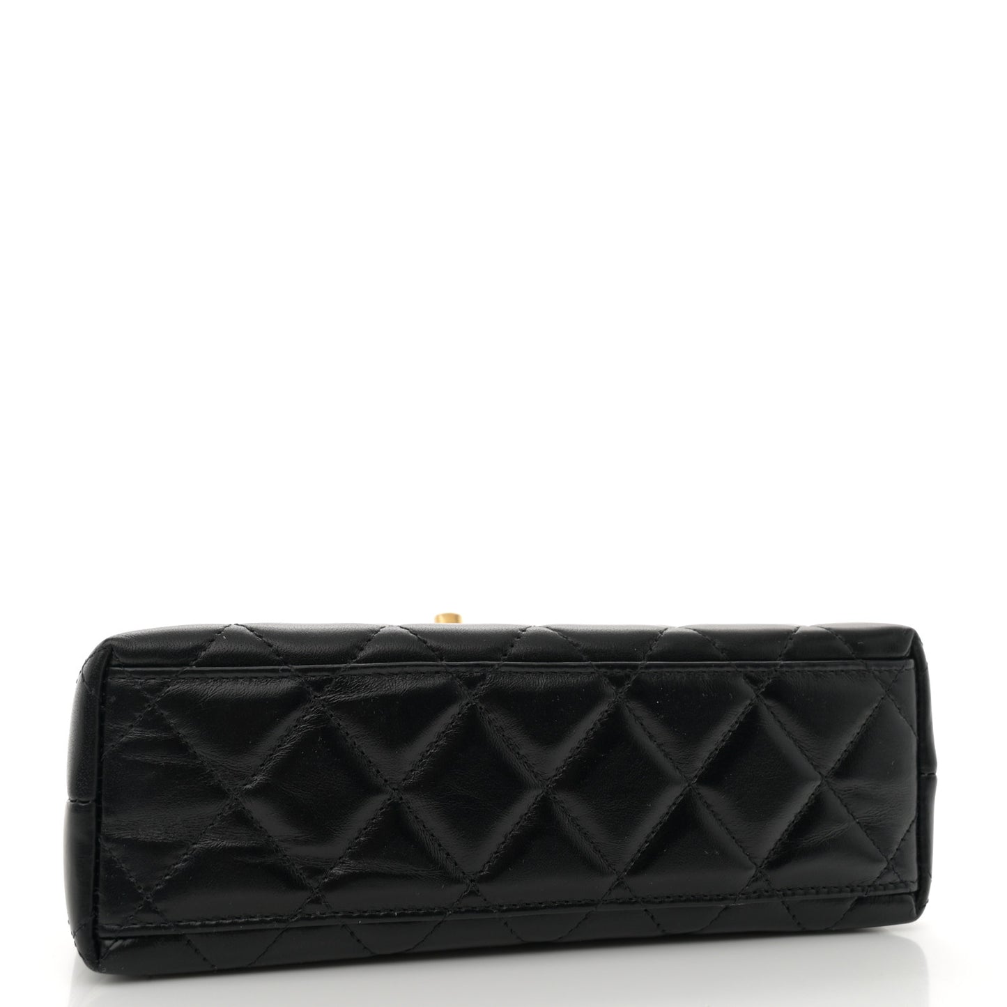 Shiny Aged Calfskin Quilted Nano Kelly Shopper Black