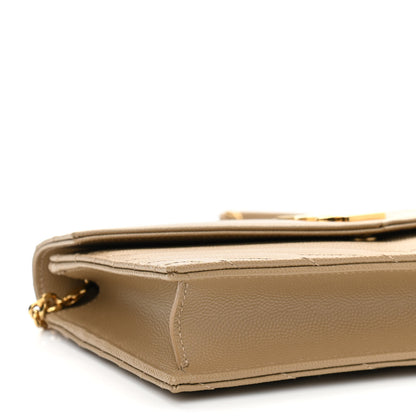 Saint Laurent Grain De Poudre Matelasse Chevron Monogram Envelope Chain Wallet Dark Latte 9 of 10