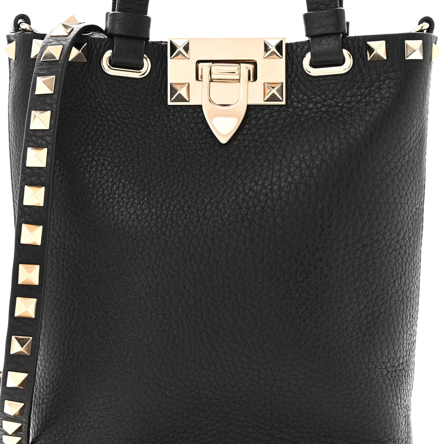Pebbled Calfskin Rockstud Bucket Bag Black