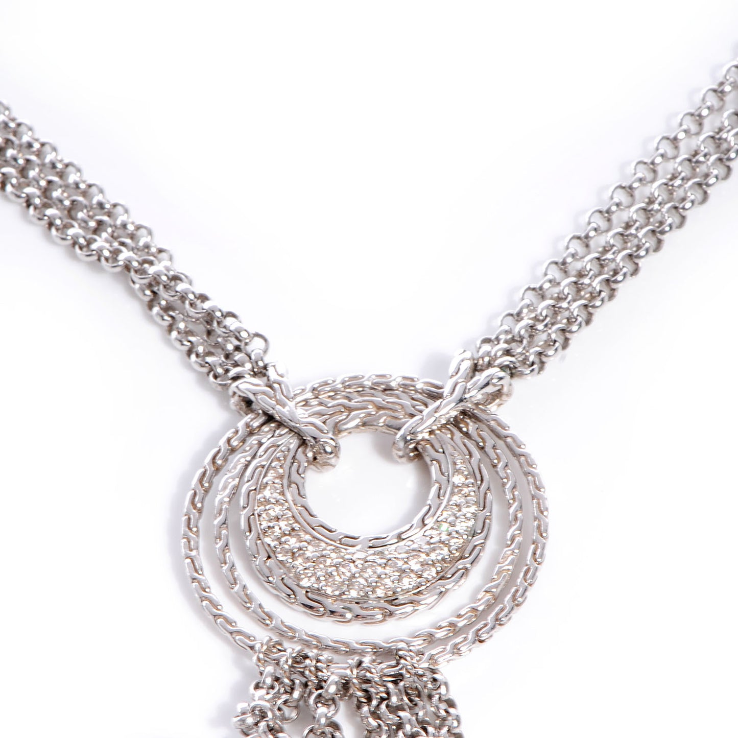 Langit Silver Long Dangling Pendant with Diamond Pave on Chain Necklace