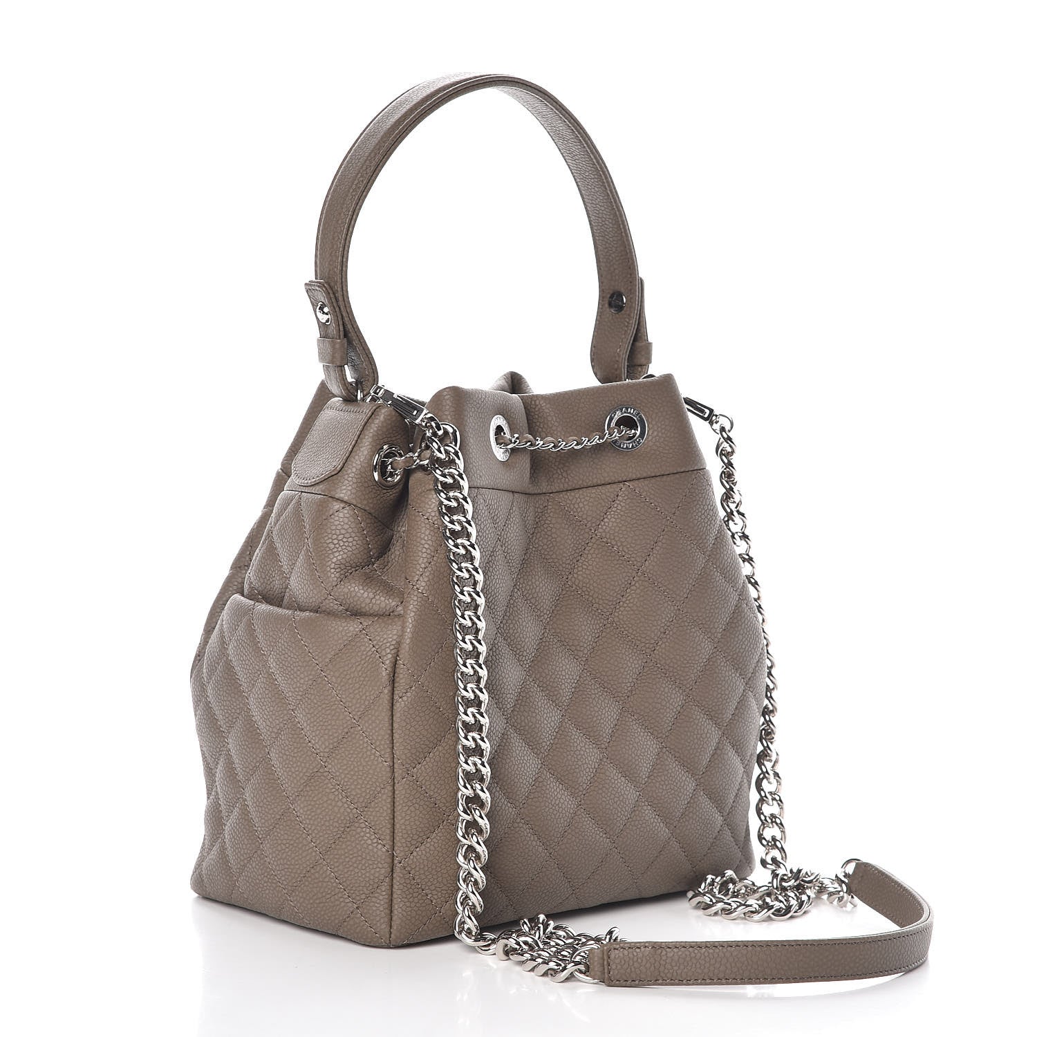 Chanel Grained Calfskin Quilted Small Chain Bucket Bag Khaki 4 of 10
