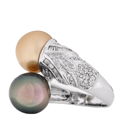 Parker & West by FASHIONPHILE 14K White Gold Diamond Gold Black Cultured Pearl .45ctw Bypass Ring 56 7.5 3 of 9