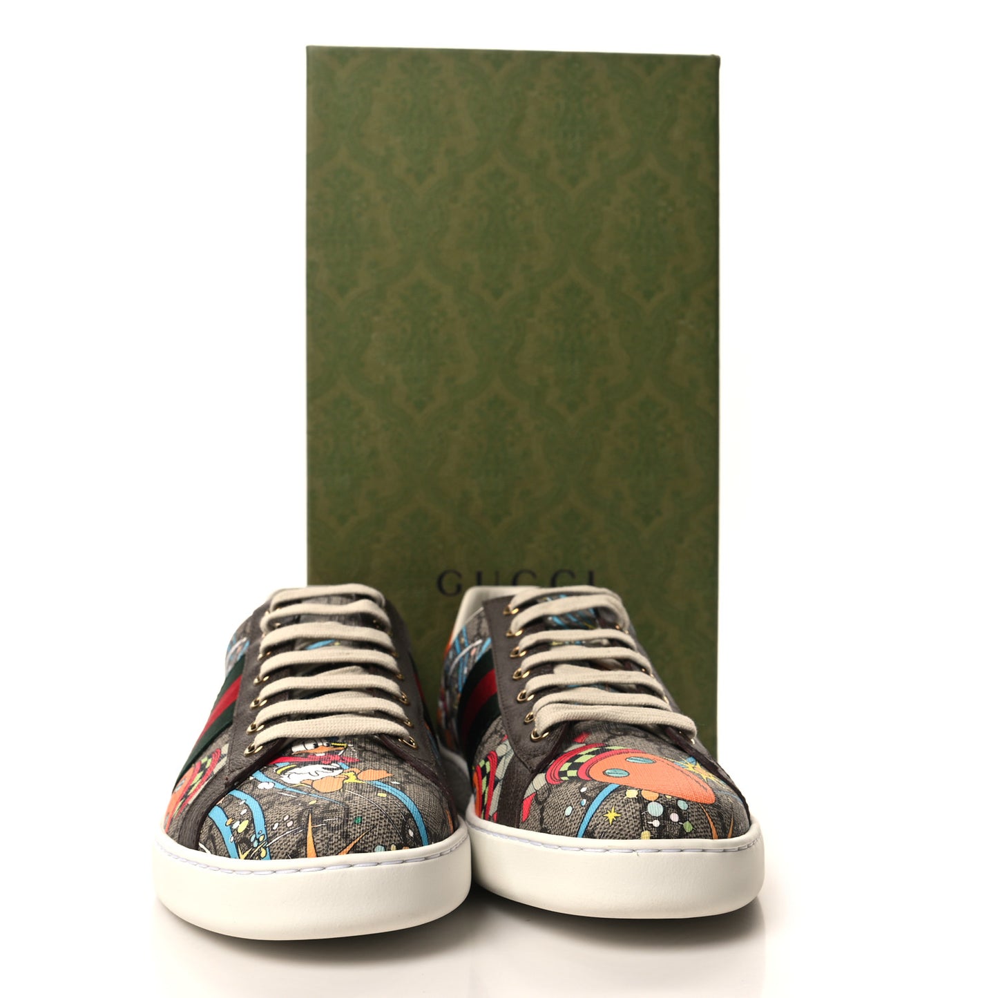 X DISNEY GG Supreme Monogram Web Donald Duck Mens Ace Sneakers 9.5 Beige New Acero Orange