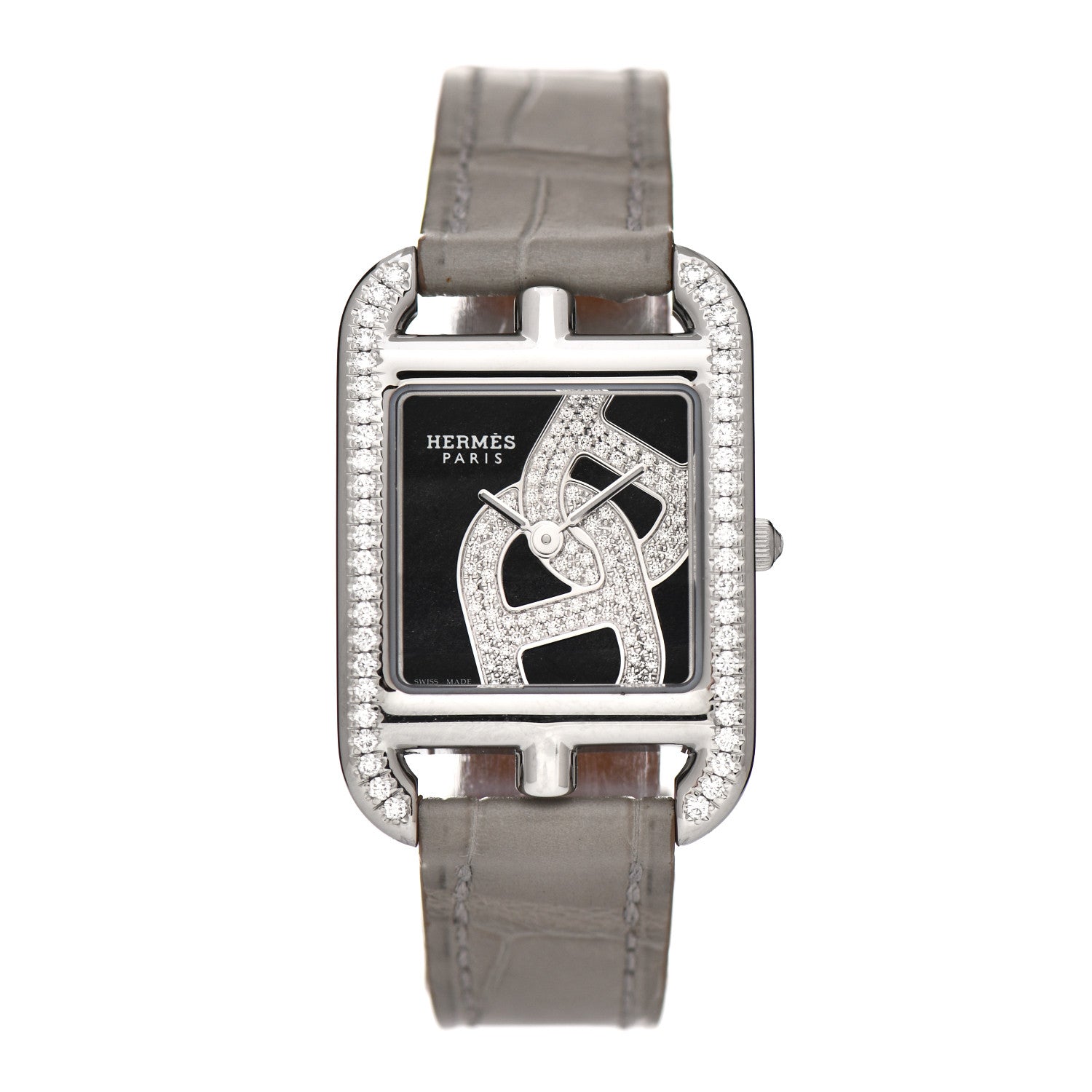 Hermes Stainless Steel Alligator Diamond Bezel 23mm Cape Cod Chaine d'Ancre Joaillier Quartz Watch Gris Perle 1 of 5