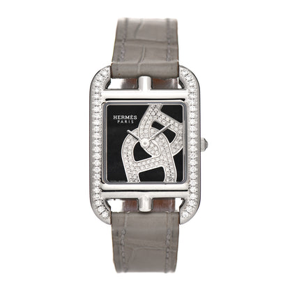 Hermes Stainless Steel Alligator Diamond Bezel 23mm Cape Cod Chaine d'Ancre Joaillier Quartz Watch Gris Perle 1 of 5