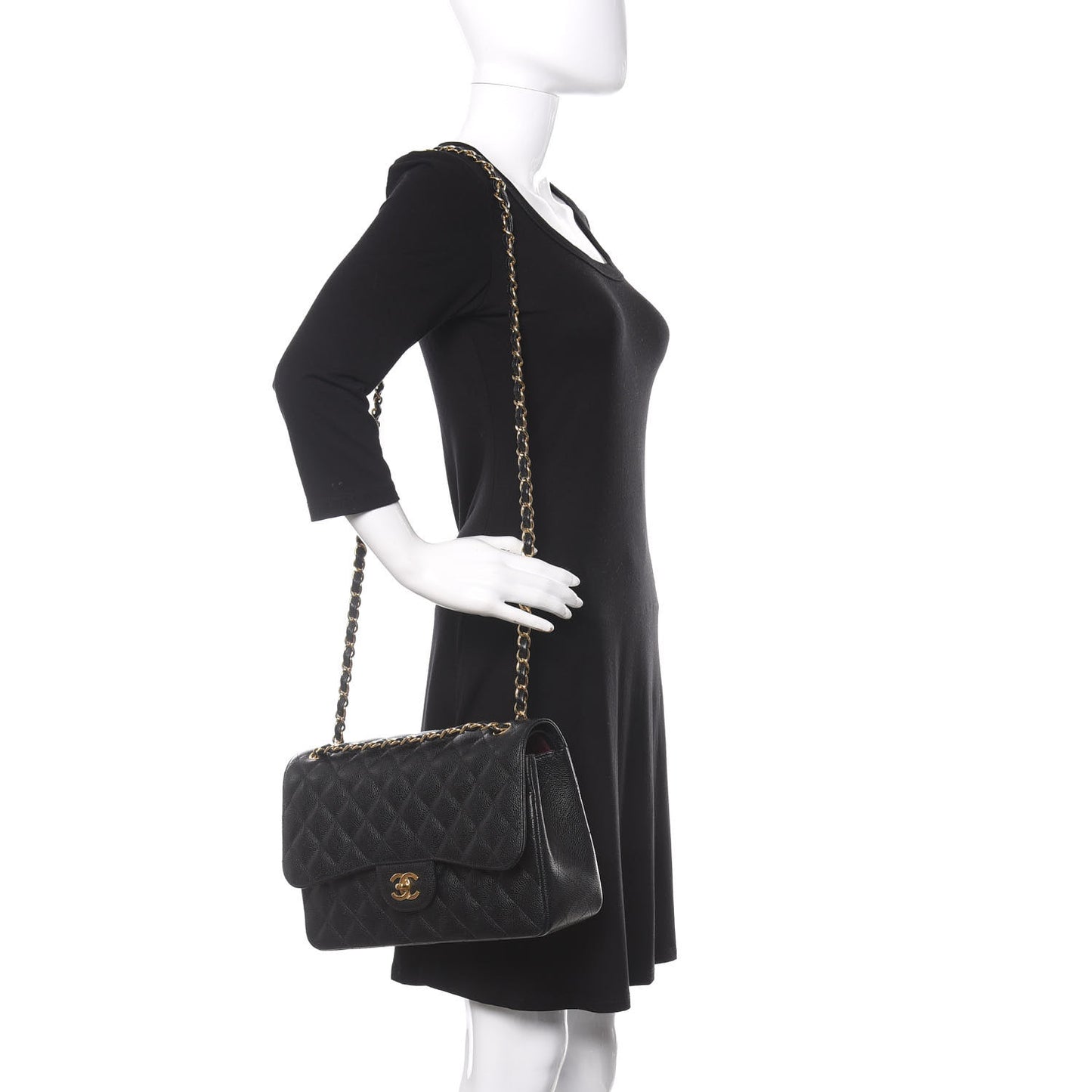 Caviar Quilted Jumbo Double Flap Black