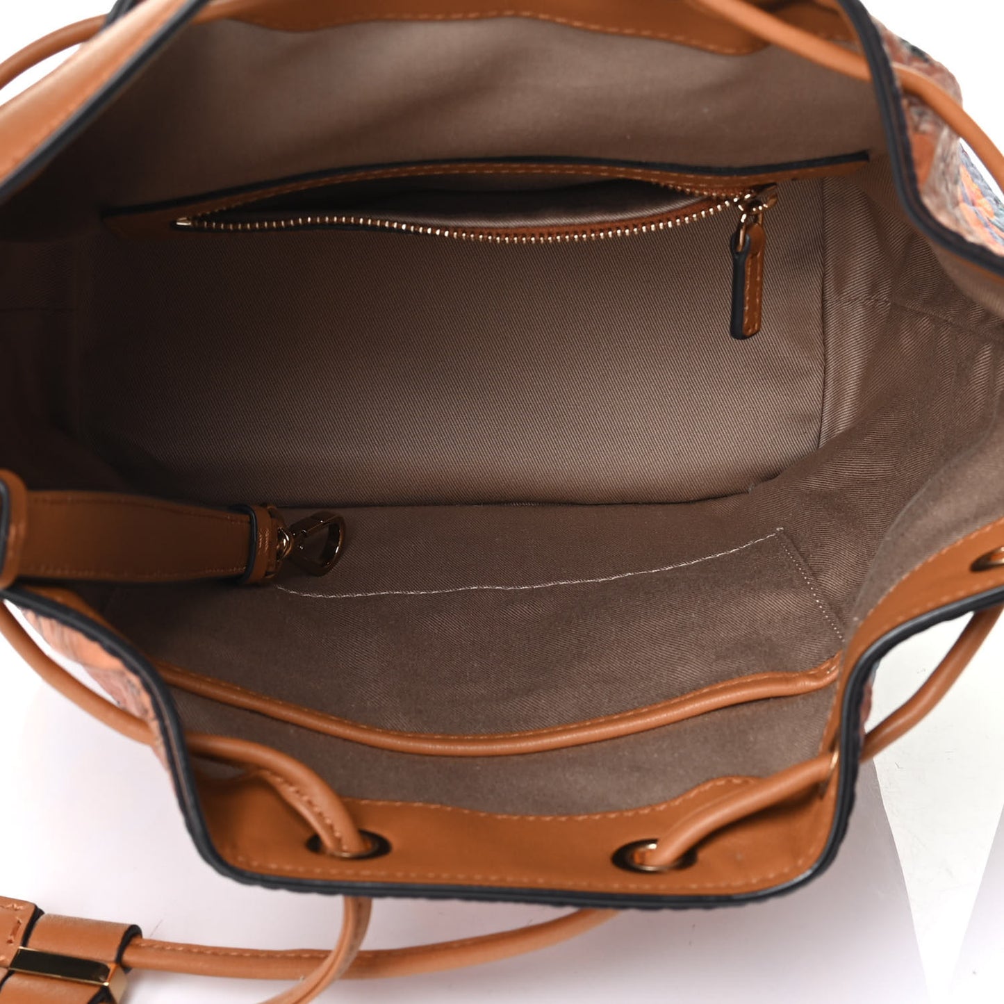 Visetos Floral Print Small Drawstring Bucket Bag Cognac