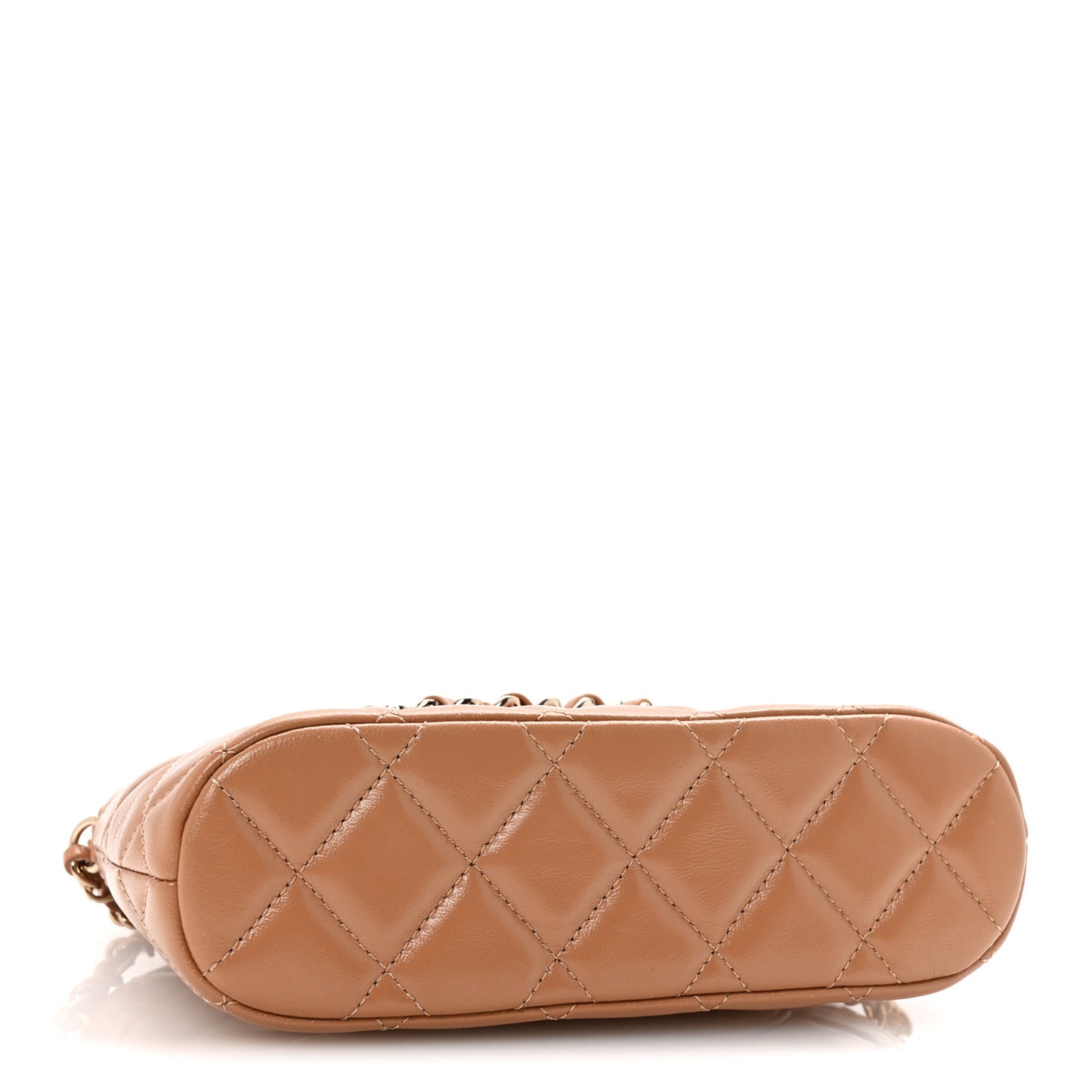 Shiny Lambskin Quilted Shiny Coco Clutch With Chain Dark Beige