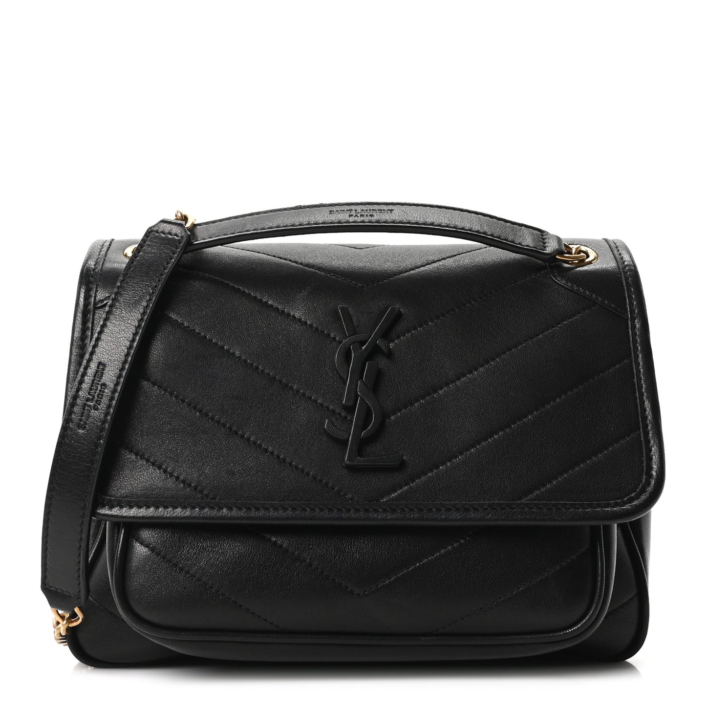 Lambskin Matelasse Monogram Baby Niki Chain Satchel Black