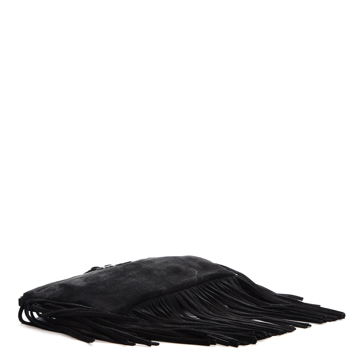 Suede Calfskin Small Fringe Crossbody Bag Black