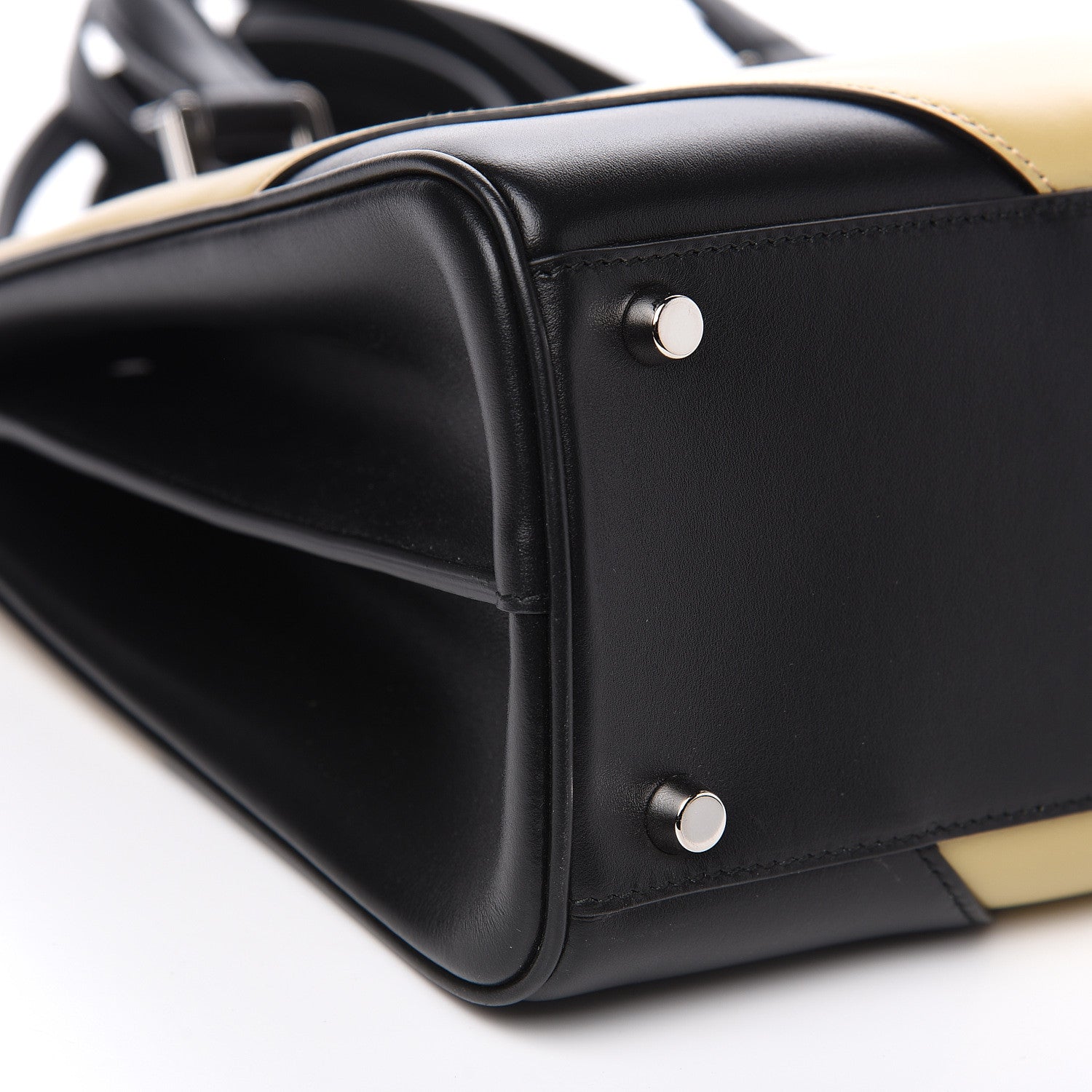 Gucci Smooth Calfskin Diagonal Striped Medium Zumi Top Handle Bag Black Beige 7 of 10
