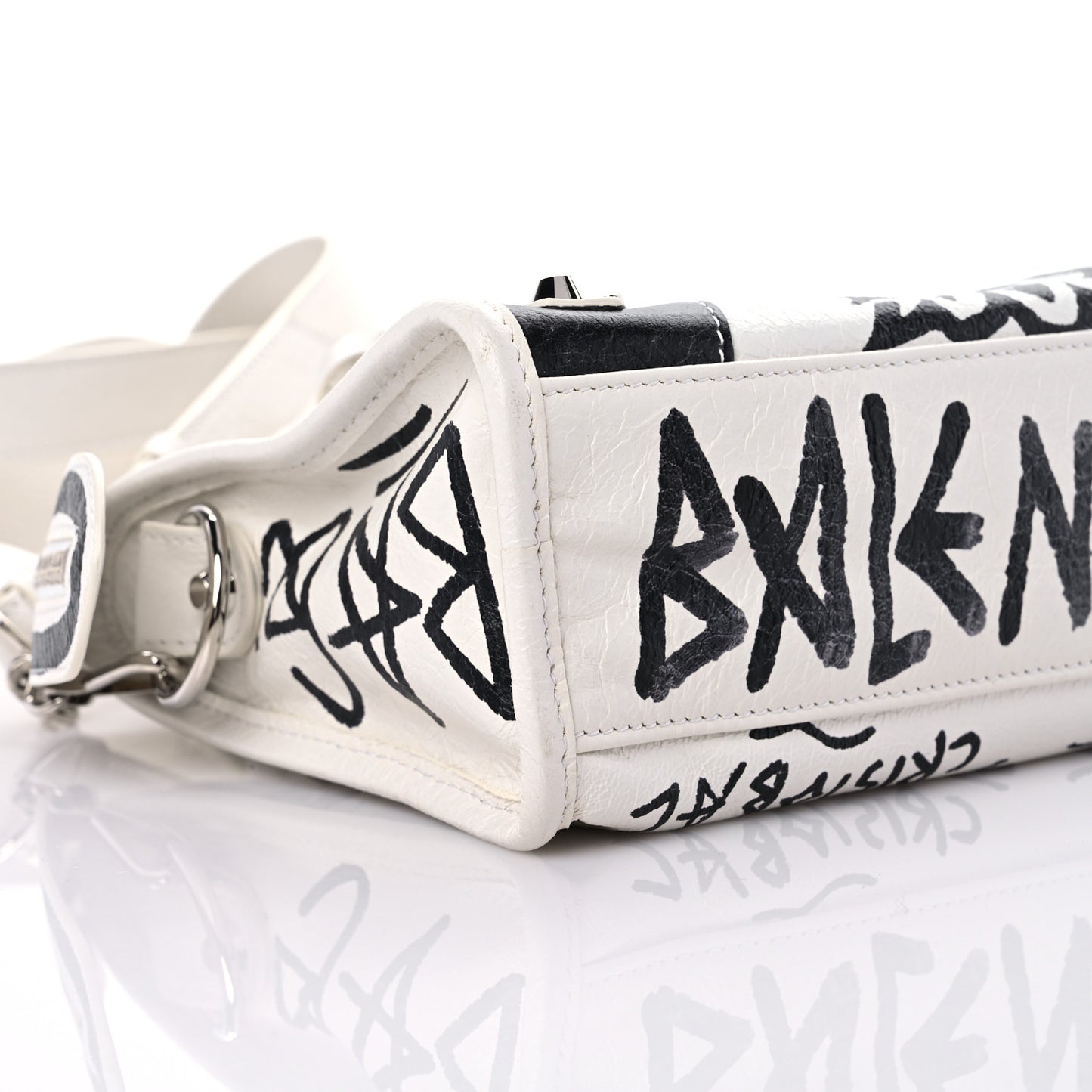 Agneau Arena Graffiti All Over Classic Silver Hardware Mini City White Black