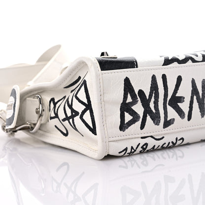 Balenciaga Agneau Arena Graffiti All Over Classic Silver Hardware Mini City White Black 8 of 13
