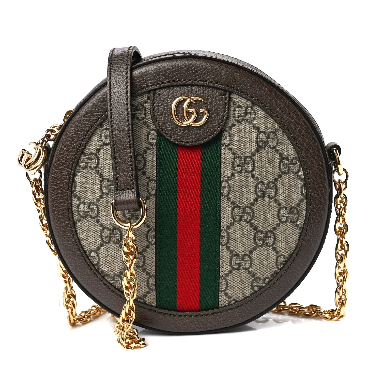 Gucci GG Supreme Monogram Web Mini Ophidia Round Shoulder Bag Brown 1 of 13