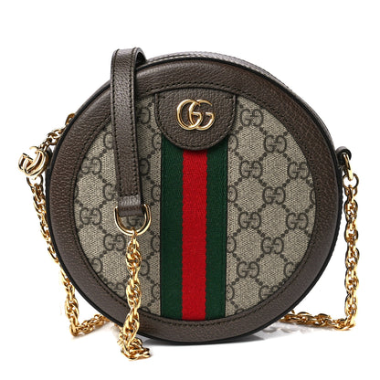 Gucci GG Supreme Monogram Web Mini Ophidia Round Shoulder Bag Brown 1 of 13