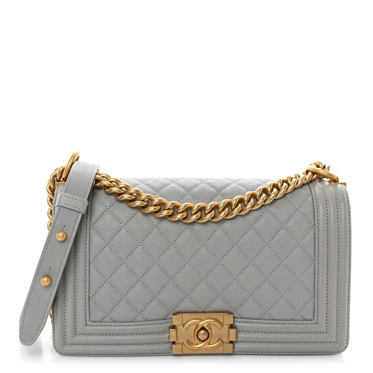 Caviar Quilted Medium Boy Flap Light Grey