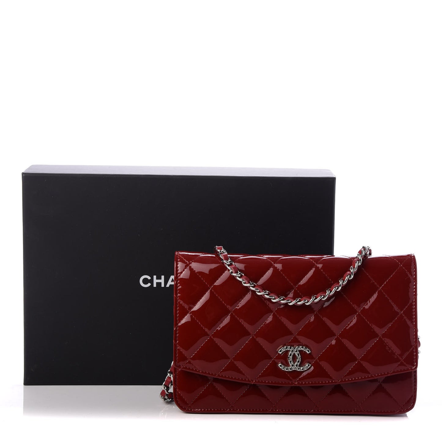 Patent Quilted Brilliant Wallet On Chain WOC Red