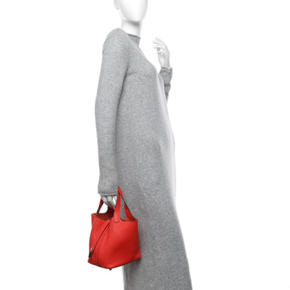 Hermes Taurillon Clemence Picotin Lock 18 PM Rouge Pivoine 2 of 9