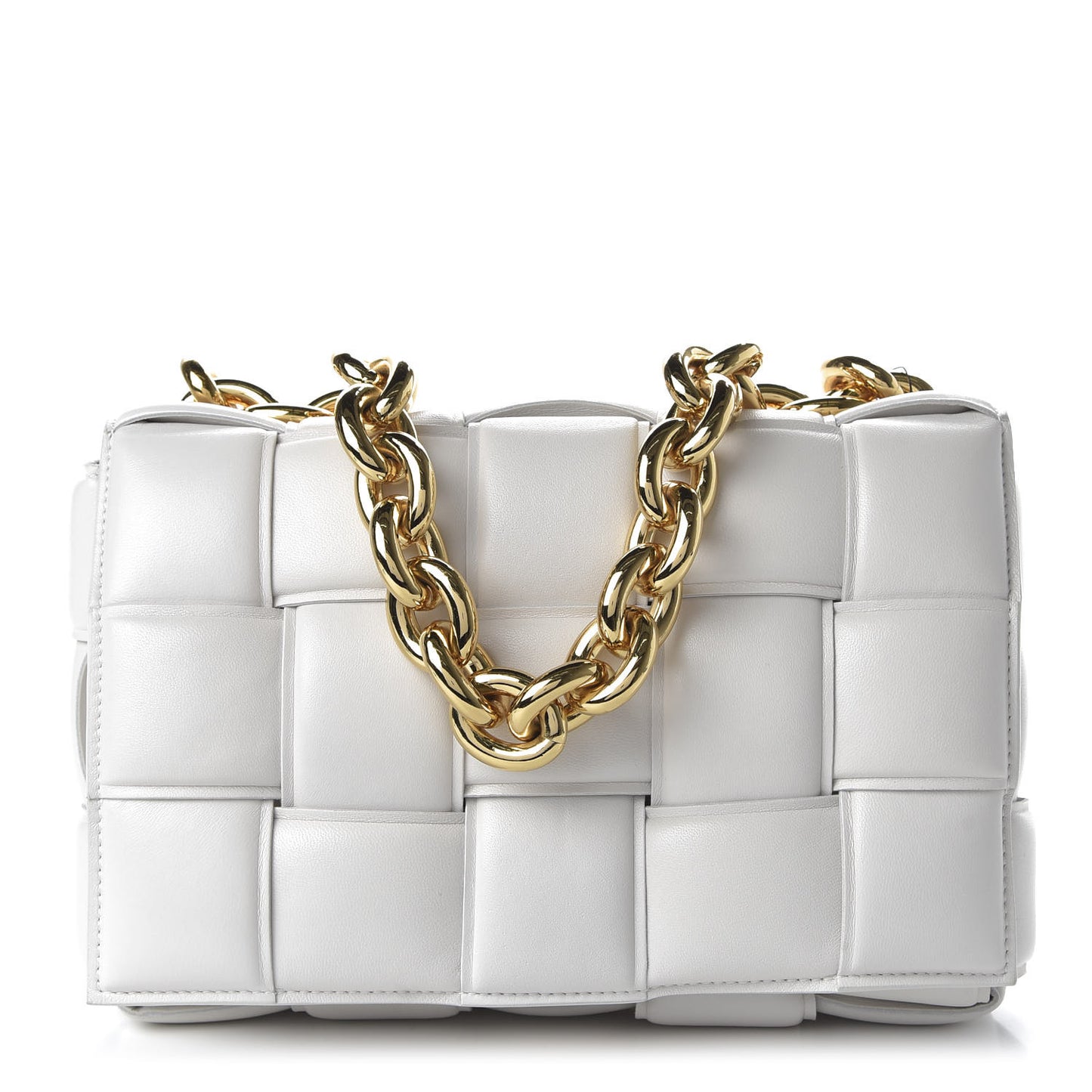 Lambskin Maxi Intreccio Padded Chain Cassette Crossbody Bag White