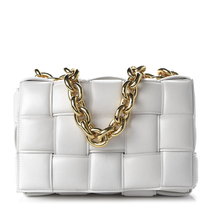 Bottega Veneta Lambskin Maxi Intreccio Padded Chain Cassette Crossbody Bag White 1 of 10