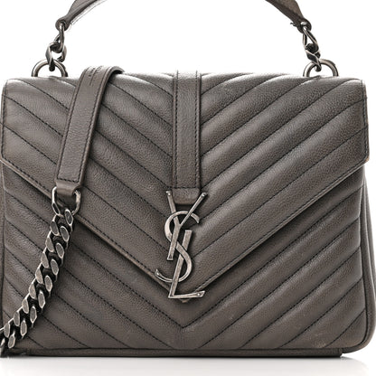 Saint Laurent Sheepskin Matelasse Chevron Monogram Medium College Bag Asphalt 9 of 22