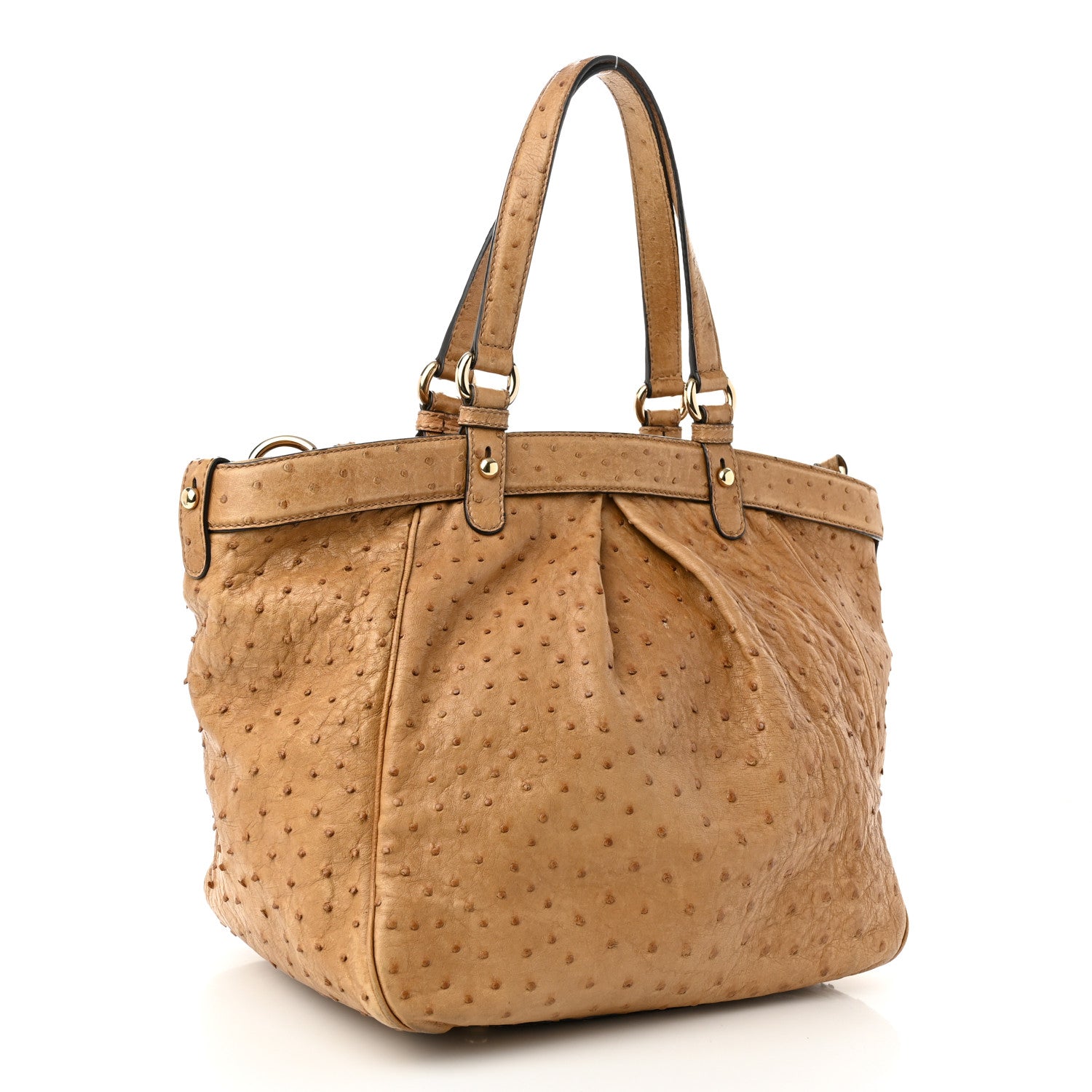 Gucci Ostrich Medium Bamboo Buckle Tote Tan 3 of 11