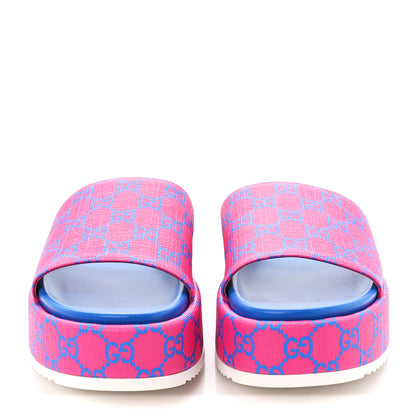 Gucci GG Supreme Joy Monogram Angelina Platform Slide Sandals 41 Fuxia Blue 2 of 10