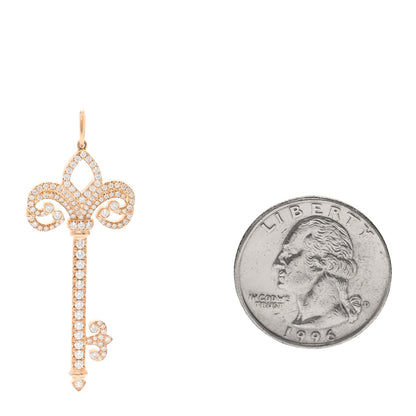 Tiffany 18K Rose Gold Diamond .37ct Fleur De Lis Key Pendant 2 of 5
