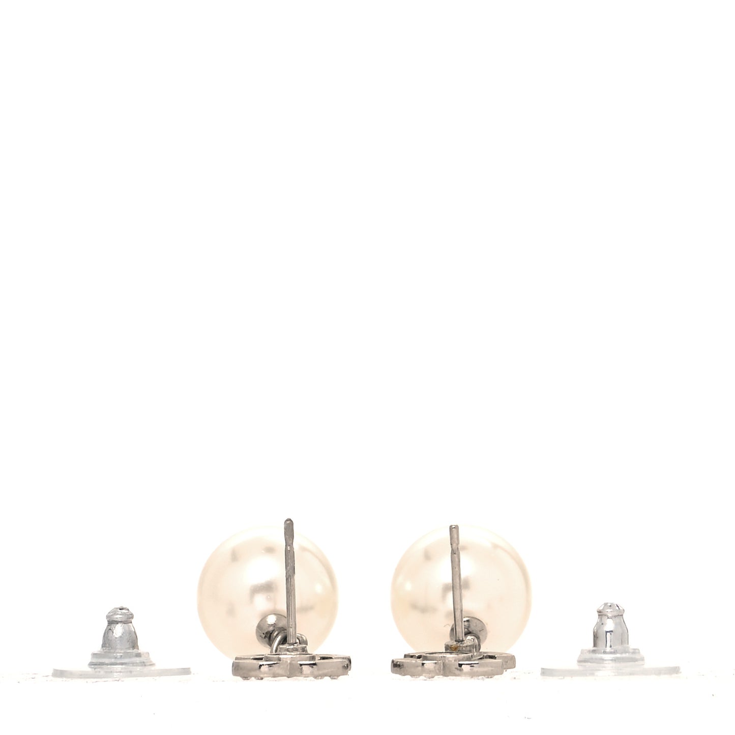 Crystal Pearl CC Drop Earrings Silver Pearly White