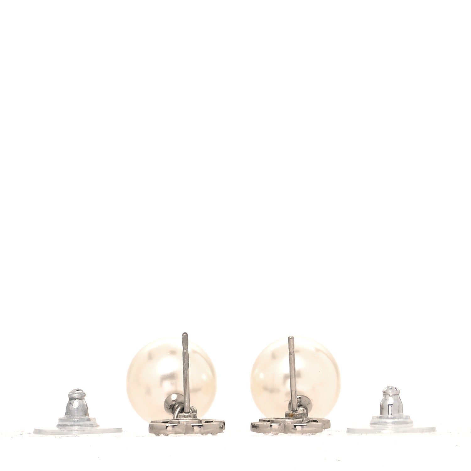 Chanel Crystal Pearl CC Drop Earrings Silver Pearly White 3 of 4
