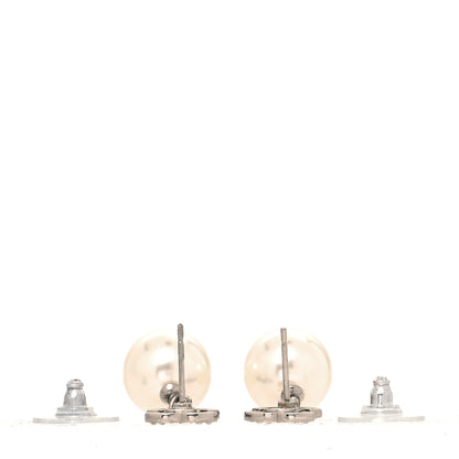 Chanel Crystal Pearl CC Drop Earrings Silver Pearly White 3 of 4