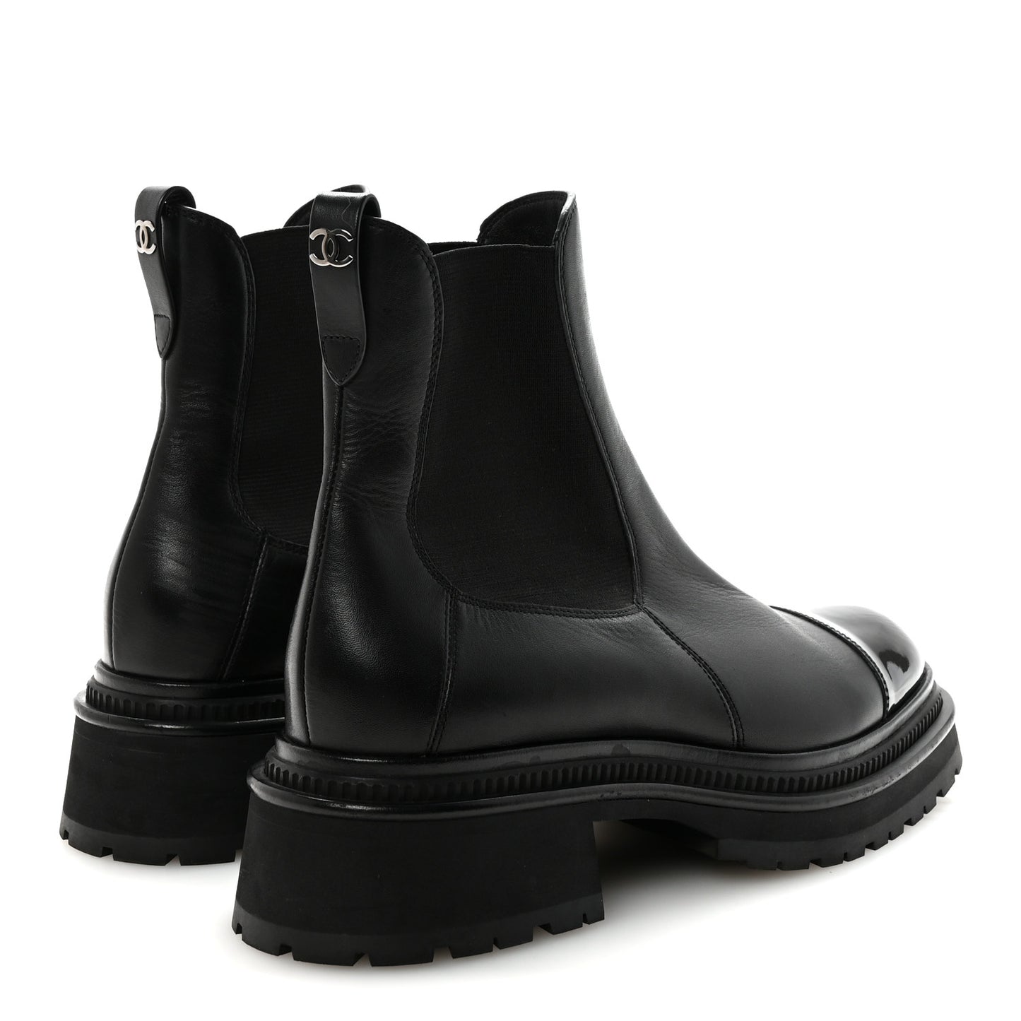 Calfskin Patent Cap Toe Ankle Boots 39.5 Black
