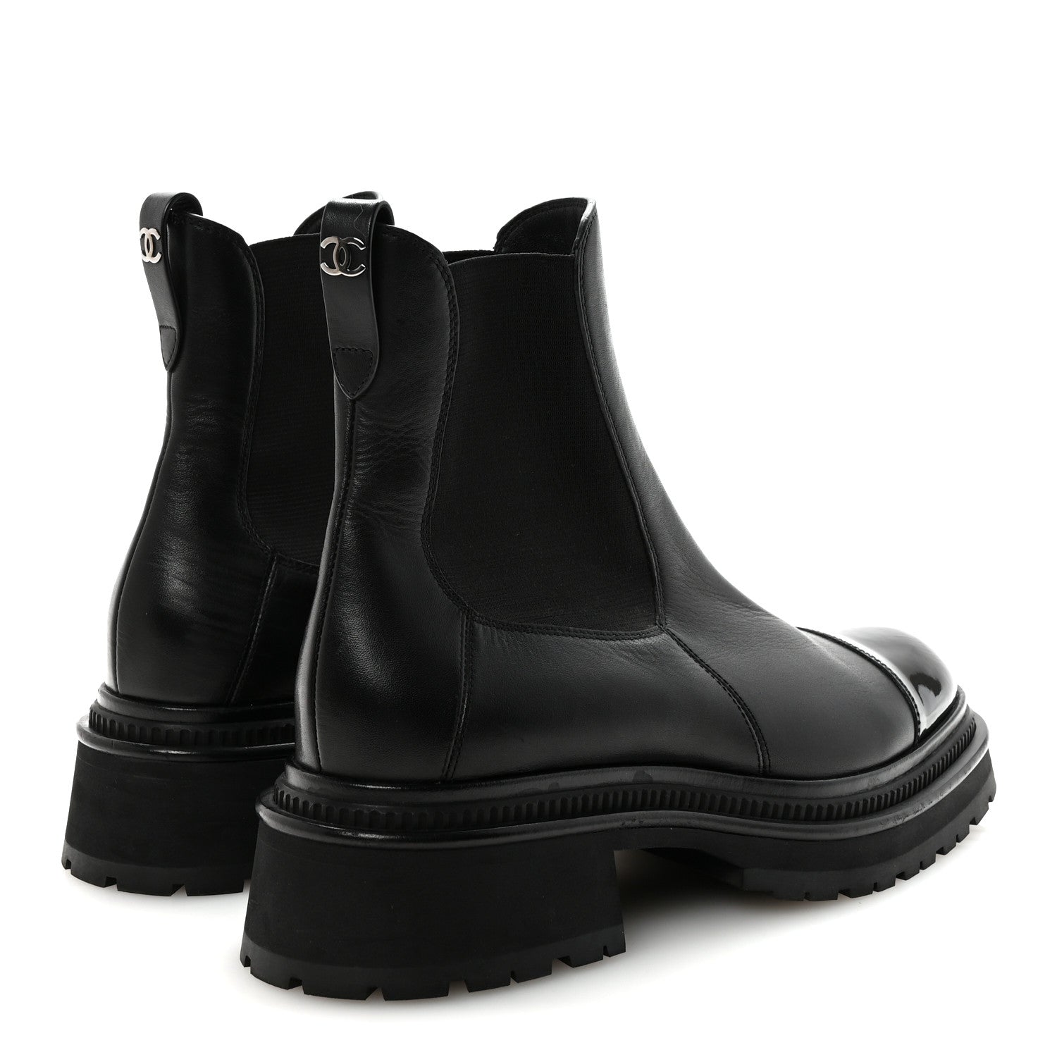 Chanel Calfskin Patent Cap Toe Ankle Boots 39.5 Black 5 of 9