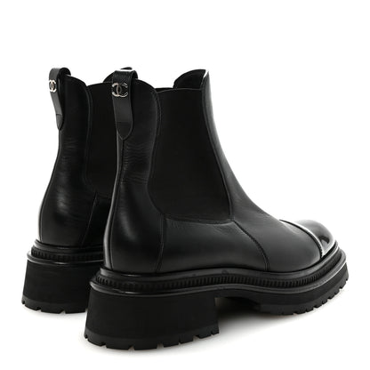 Chanel Calfskin Patent Cap Toe Ankle Boots 39.5 Black 5 of 9