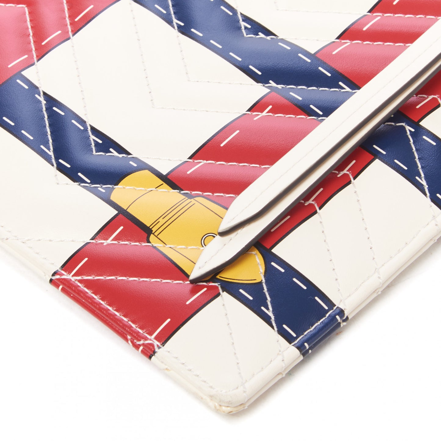 Calfskin Matelasse Trompe L'Oeil Print GG Marmont Zip Pouch White