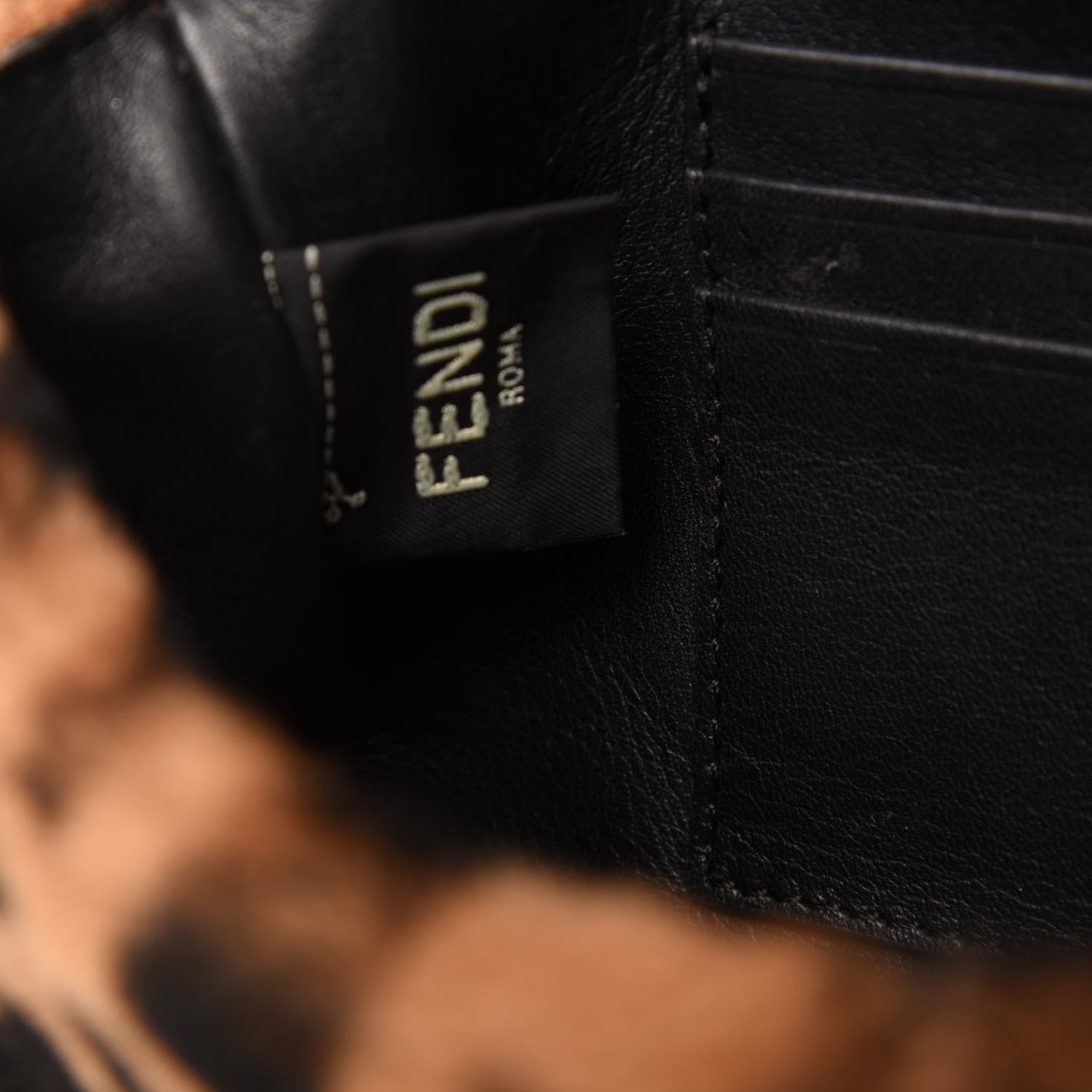 Fendi Shearling Vitello Dolce Macro FF 1974 Mini Baguette Tobacco Black 8 of 11
