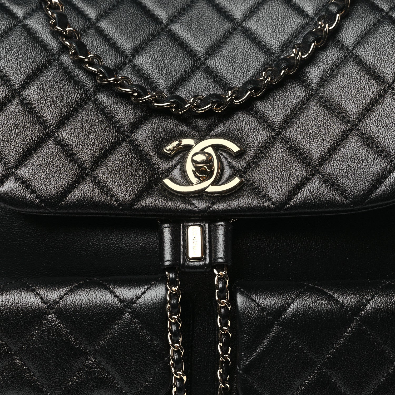 Chanel Calfskin Quilted Large Duma Pockets Drawstring Backpack Black 8 of 11