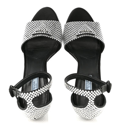 Prada Satin Crystal Triangle Logo 40/135mm Platform Sandals 40 Cristal 2 of 8