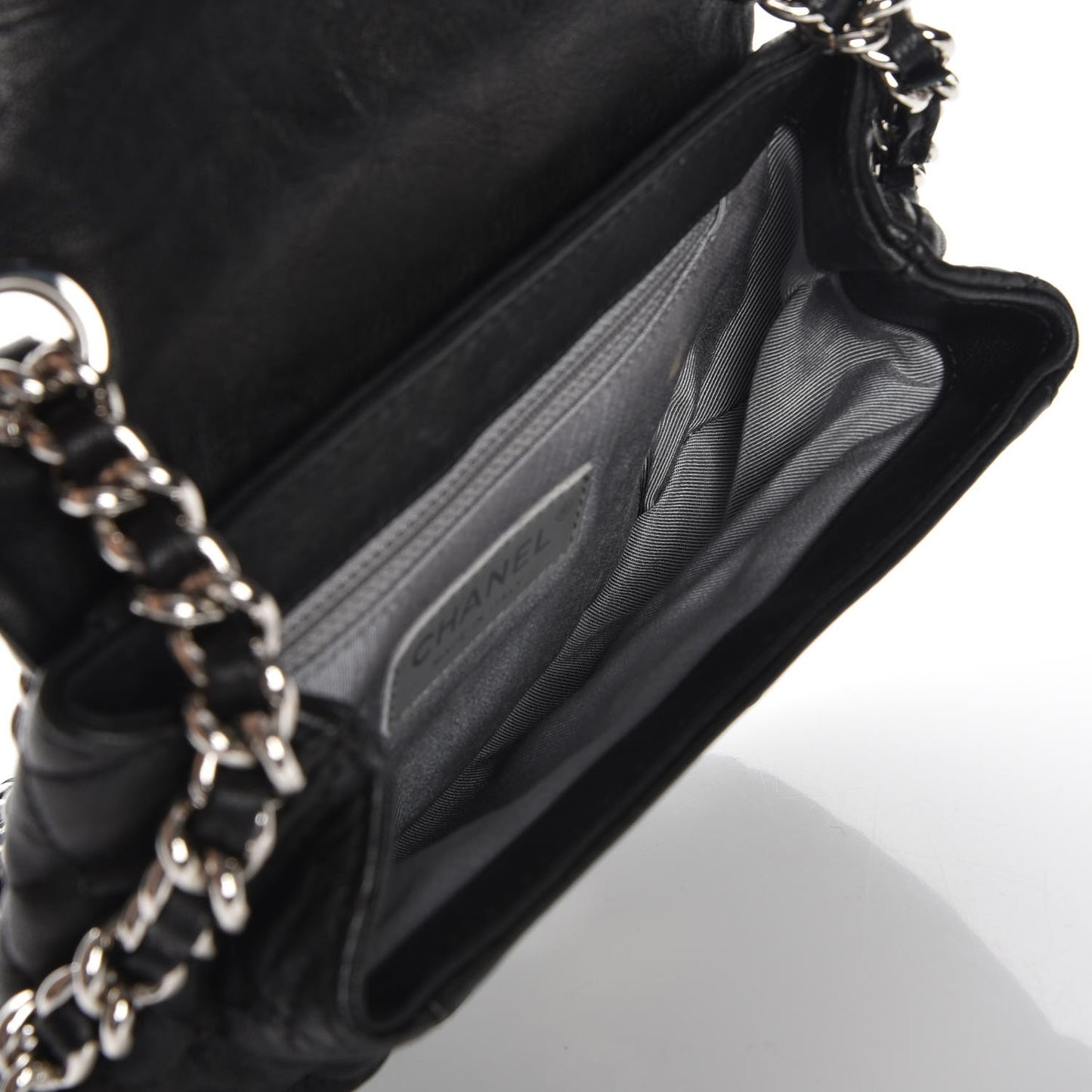 Washed Lambskin Quilted Mini Chain Around Flap Black