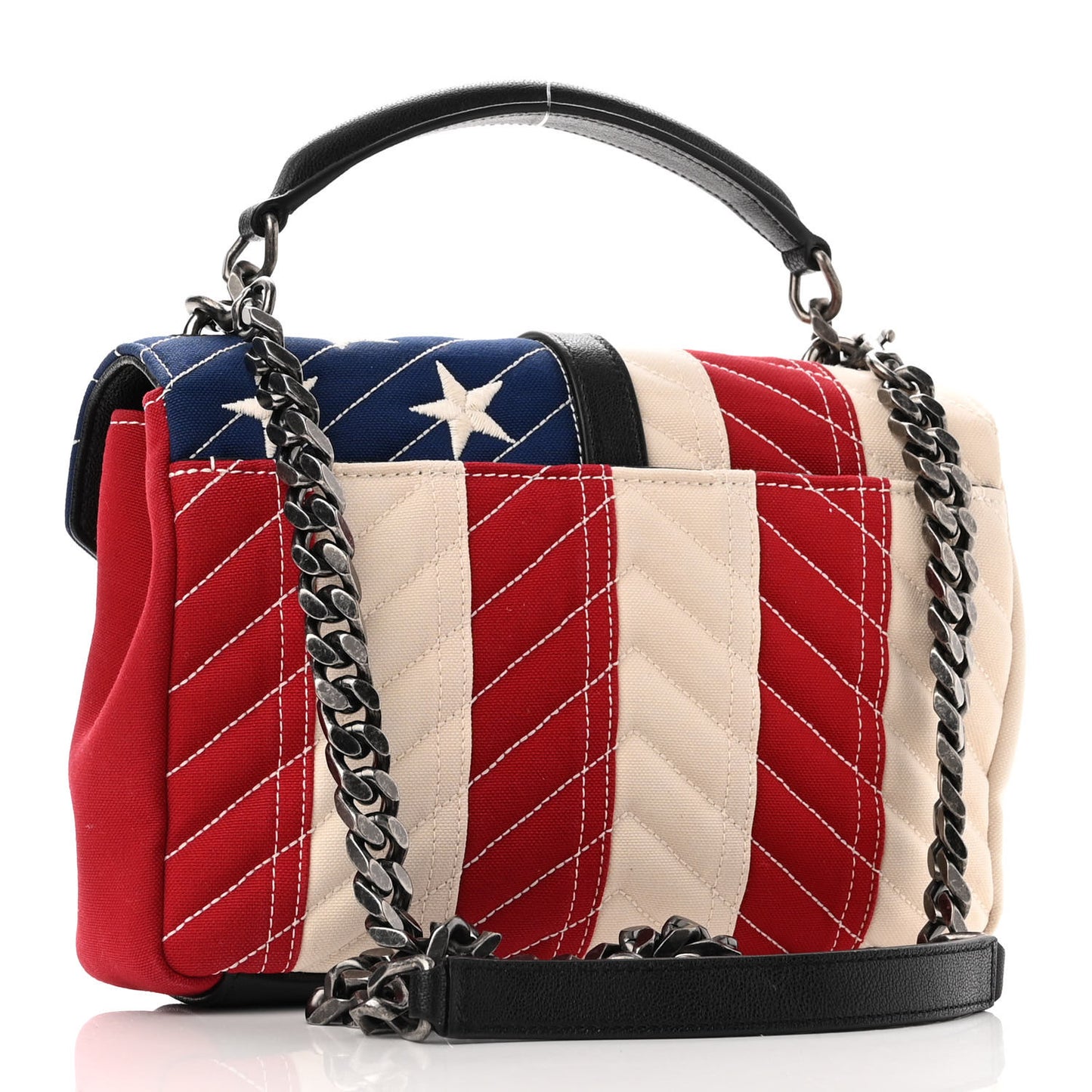 Canvas Matelasse Chevron American Flag Monogram Medium College Bag Red Blue