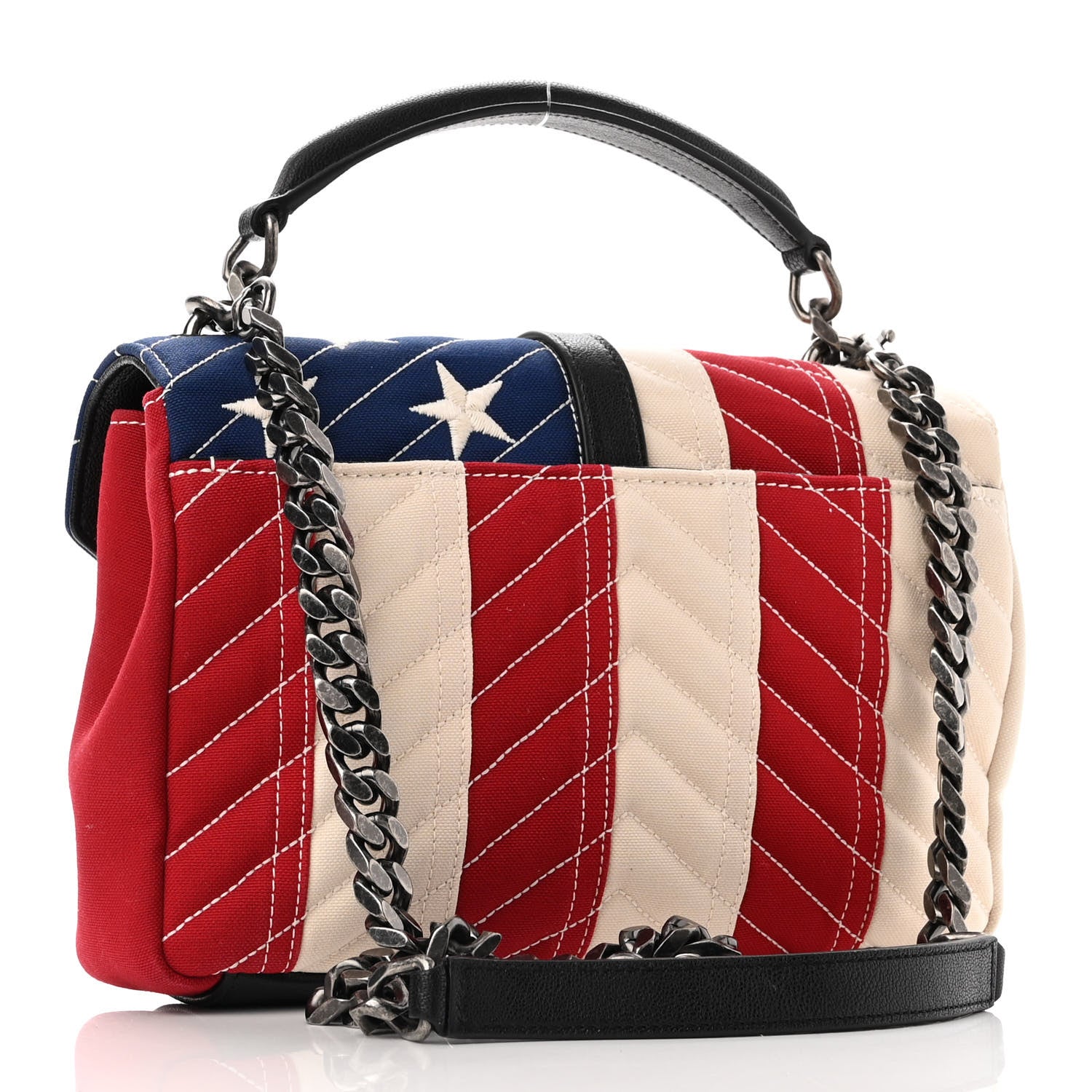 Saint Laurent Canvas Matelasse Chevron American Flag Monogram Medium College Bag Red Blue 3 of 11