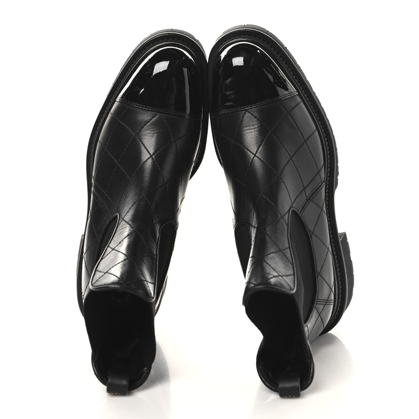 Calfskin Patent Cap Toe Quilted Short Boots 39 Black