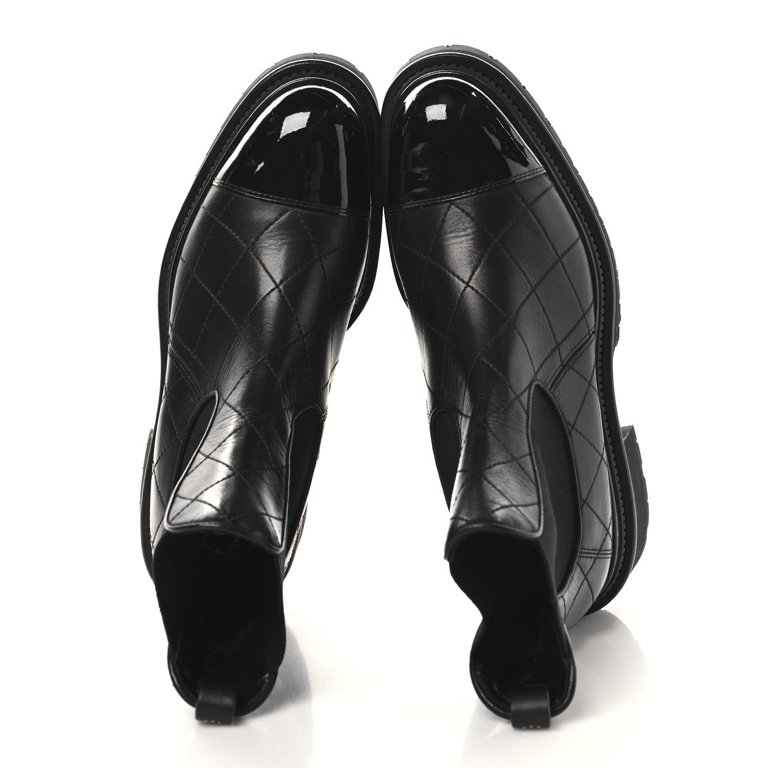 Chanel Calfskin Patent Cap Toe Quilted Short Boots 39 Black 2 of 9