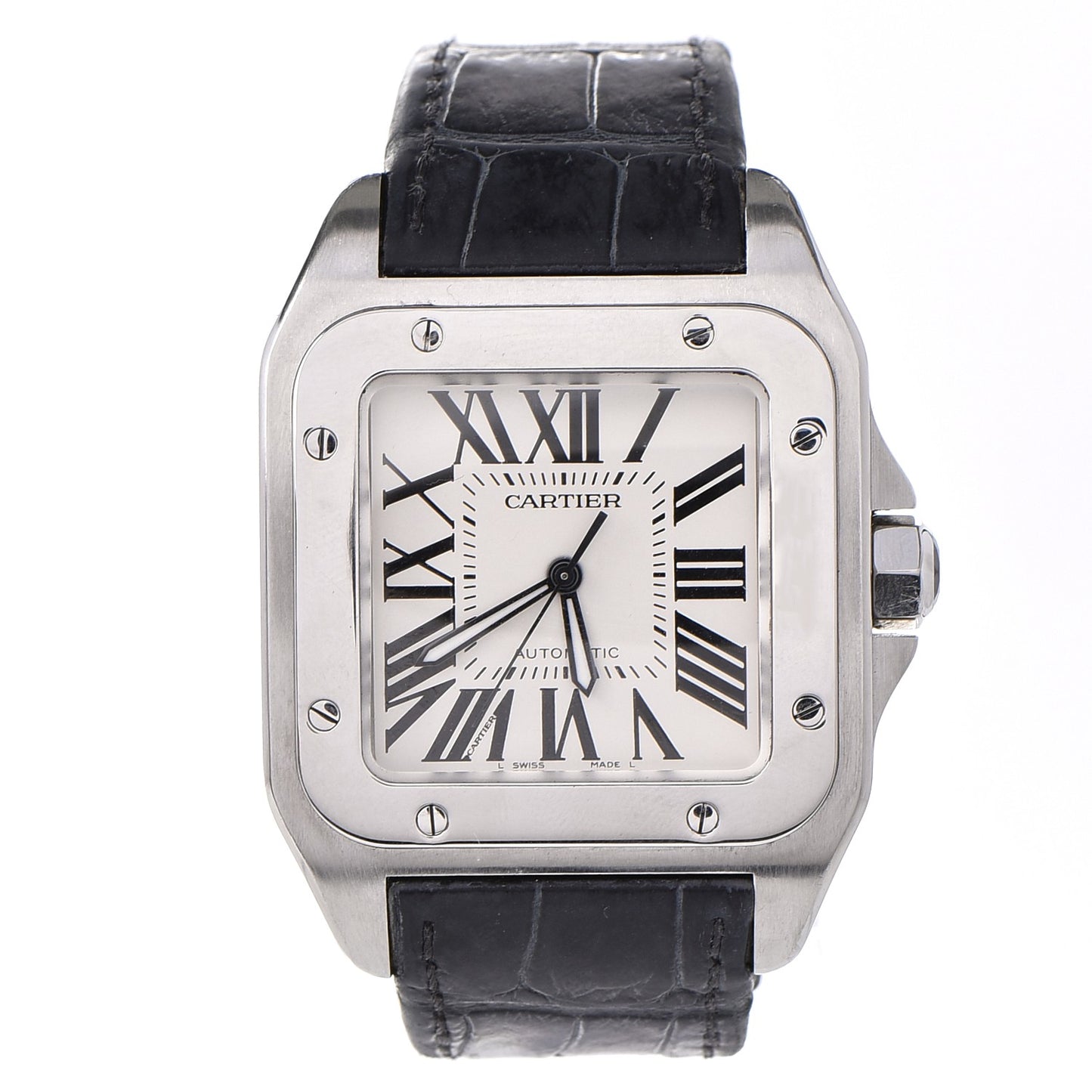 Stainless Steel Alligator 41mm Santos 100 Automatic Watch