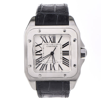 Cartier Stainless Steel Alligator 41mm Santos 100 Automatic Watch 1 of 10