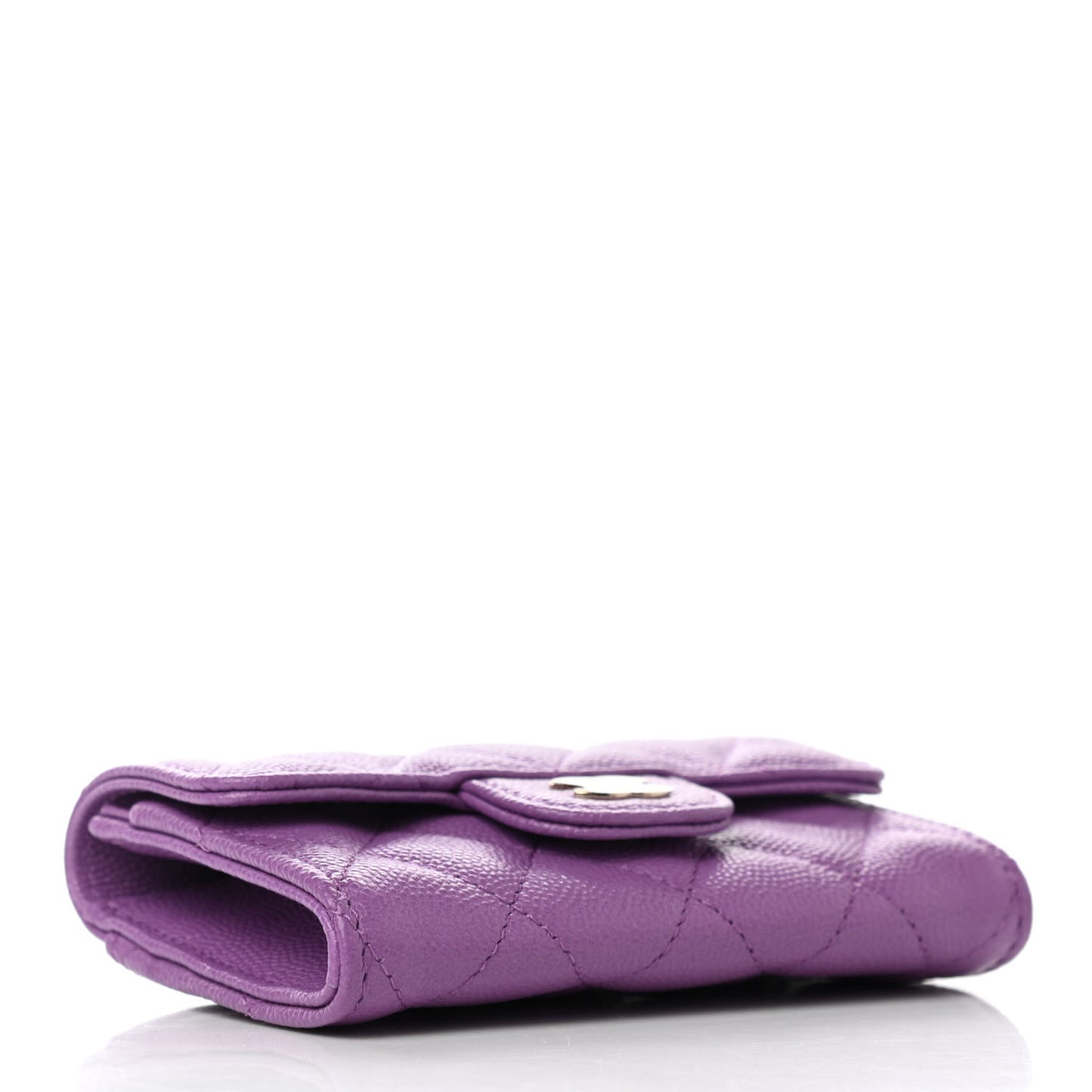 Caviar Quilted Flap Card Holder Wallet Purple